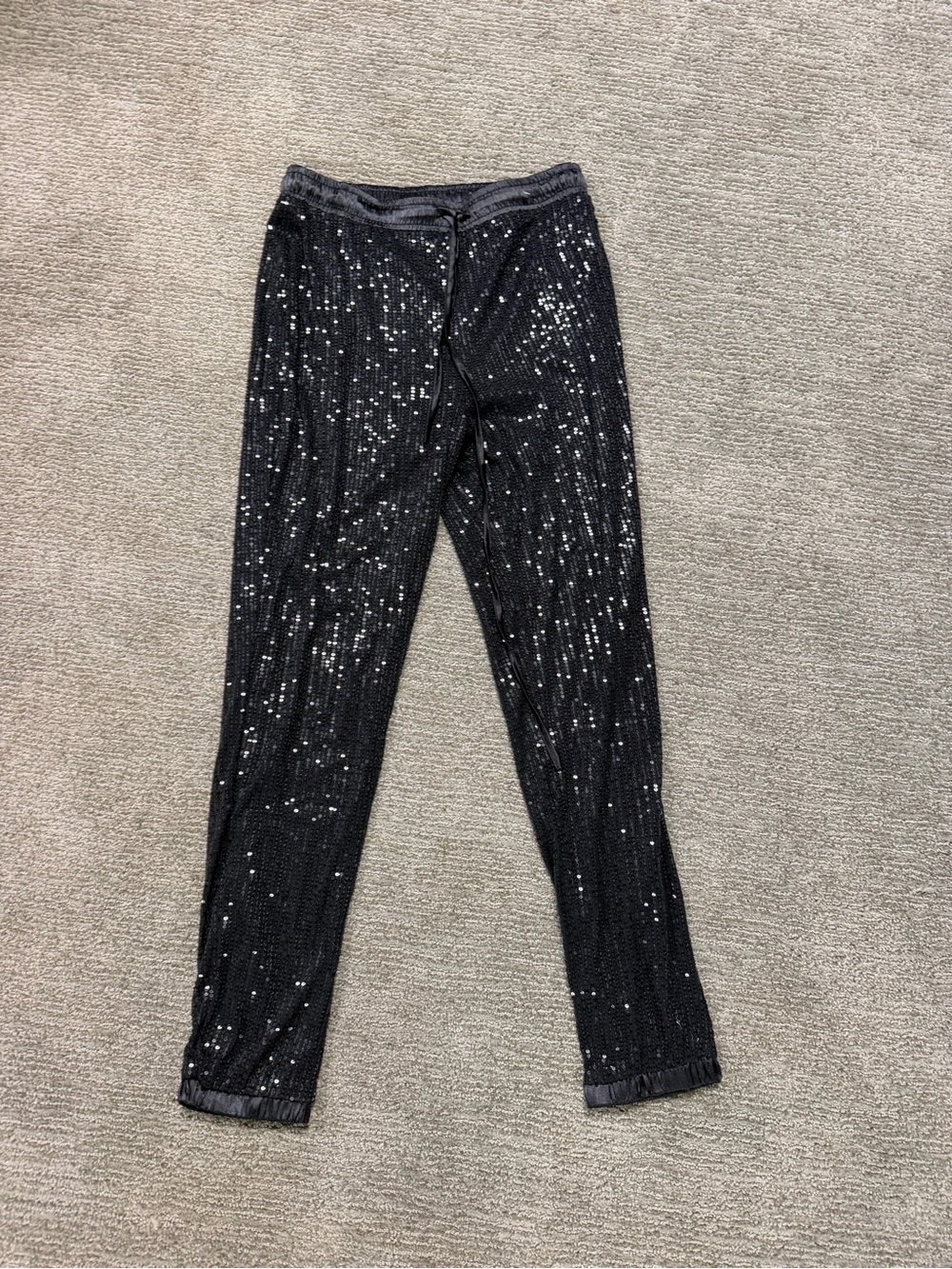 Black Sequin Ribbed Jogger Pants